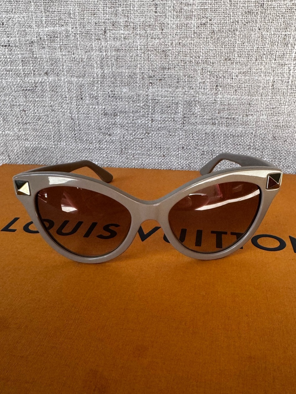 Valentino Taupe Cat-Eye Sunglasses with Brown Lenses and Silver Studs